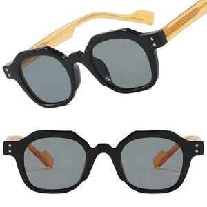 Stud Accent Etched Temples Bold Gray Lens Mens Womens Black Square Sunglassesens